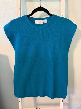 Vintage 90s Teal Evan Picone Lambswool Angora Rabbit Hair Sweater Top Size S